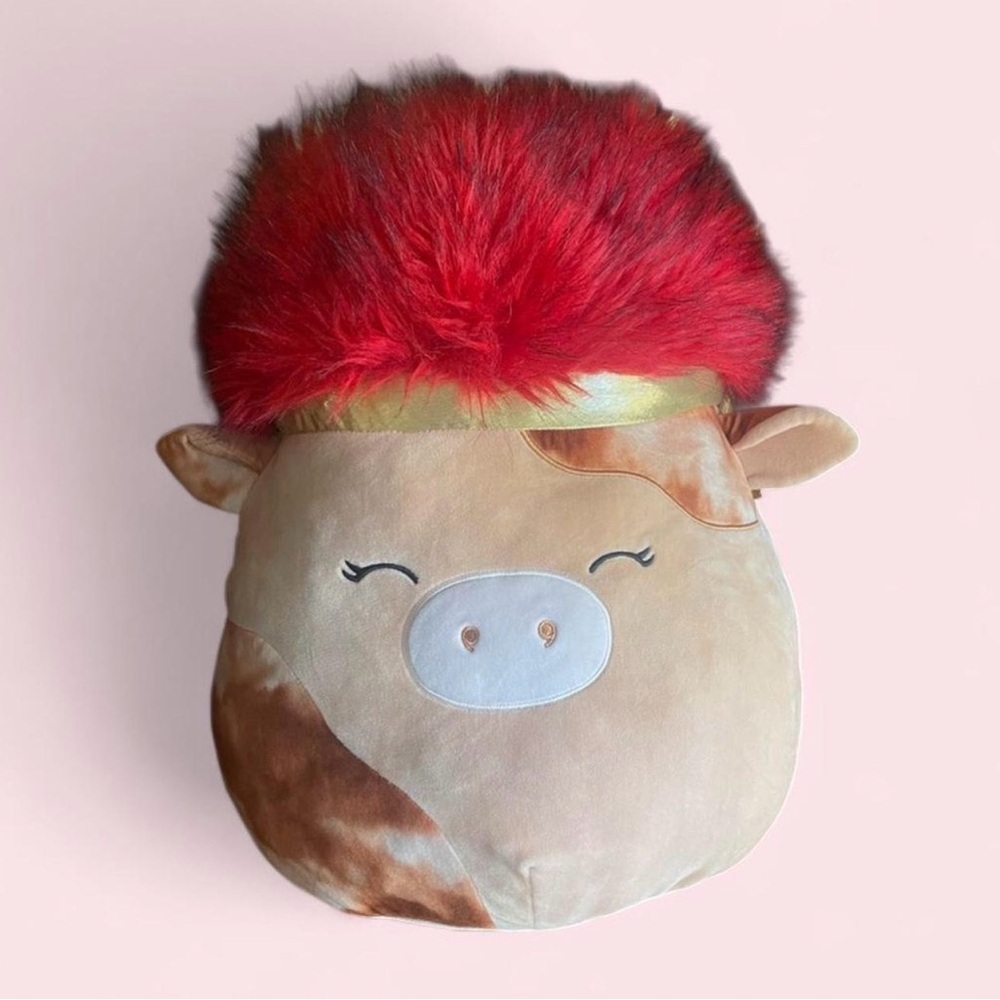 BOGO FREE ✨ Squishmallow 14” Zinabell Squish-Doos Brown Cow Plush 🐮💖 VGUC